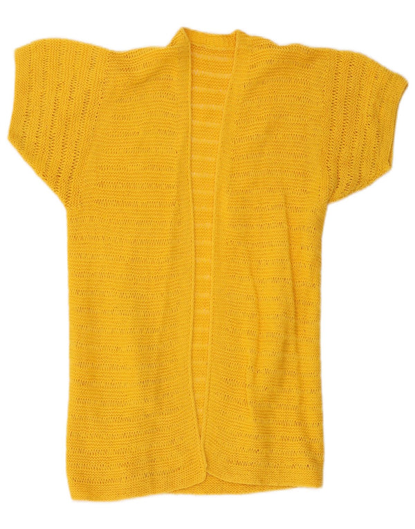 vintage Womens Longline Short Sleeve Cardigan Sweater UK 8 Petit Jaune