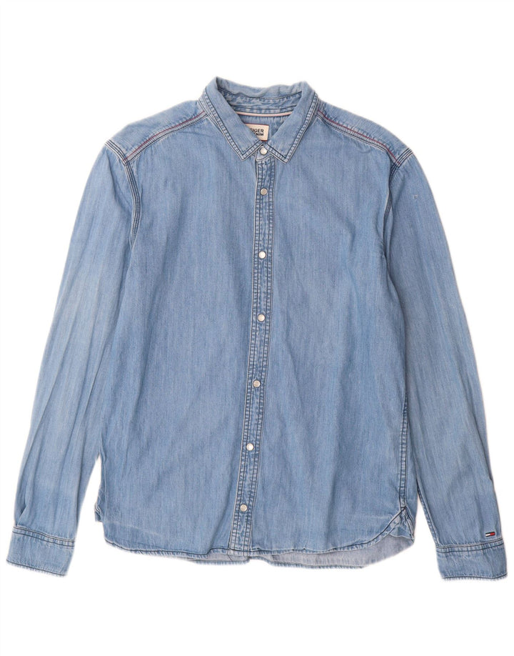 Tommy Hilfiger Chemise en jean pour homme Large Bleu Coton