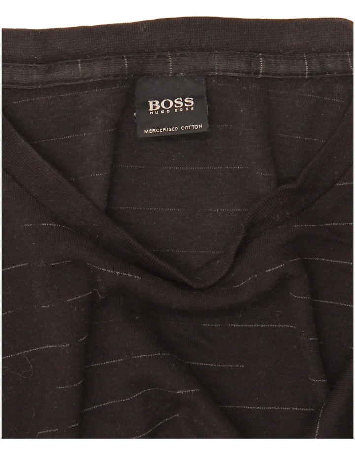 HUGO BOSS Homme Haut à manches longues en coton à fines rayures noires