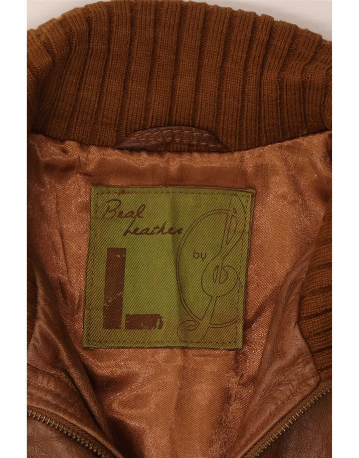 veste en cuir femme vintage UK 16 Grand Brun