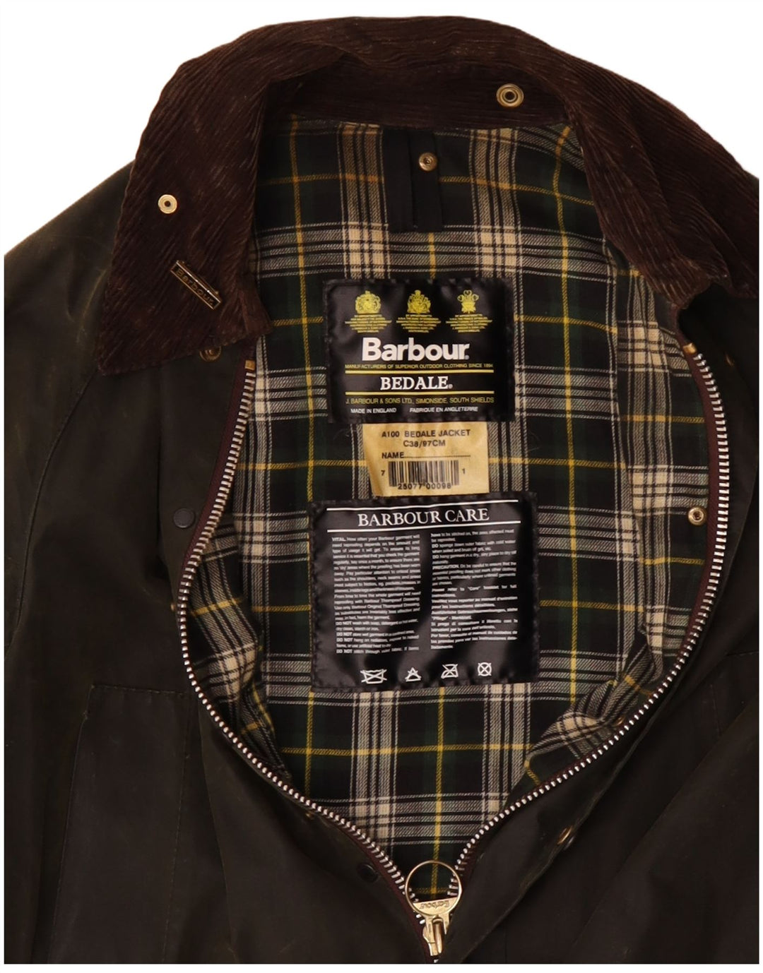 BARBOUR Veste Bedale en coton ciré pour homme UK 38 Kaki moyen
