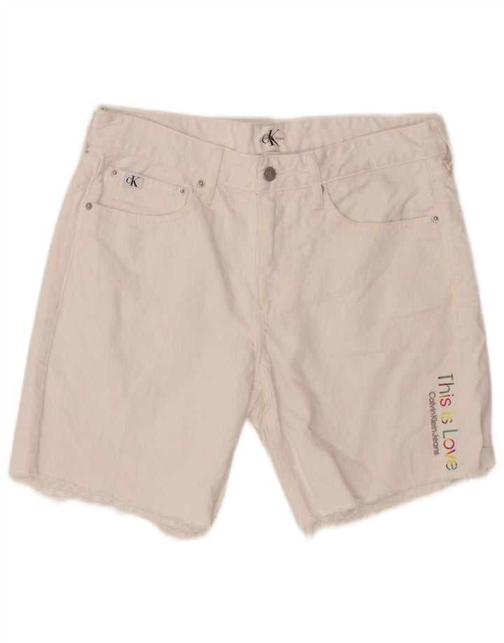 CALVIN KLEIN Short en Jean Graphique W31 Homme Blanc Moyen Coton