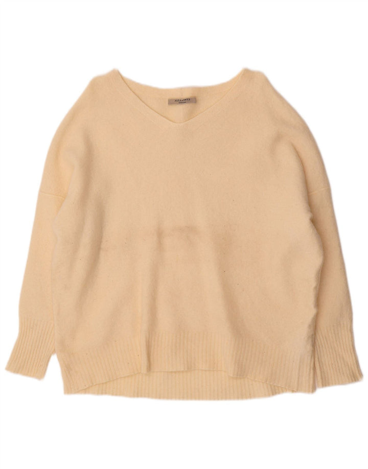 All Saints Pull surdimensionné à col en V pour femme UK 44 Laine beige moyen