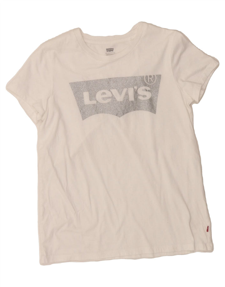 LEVI'S Womens Graphic T-Shirt Top UK 10 Small White Vintage Levi's and Second-Hand Levi's from Messina Hembry 