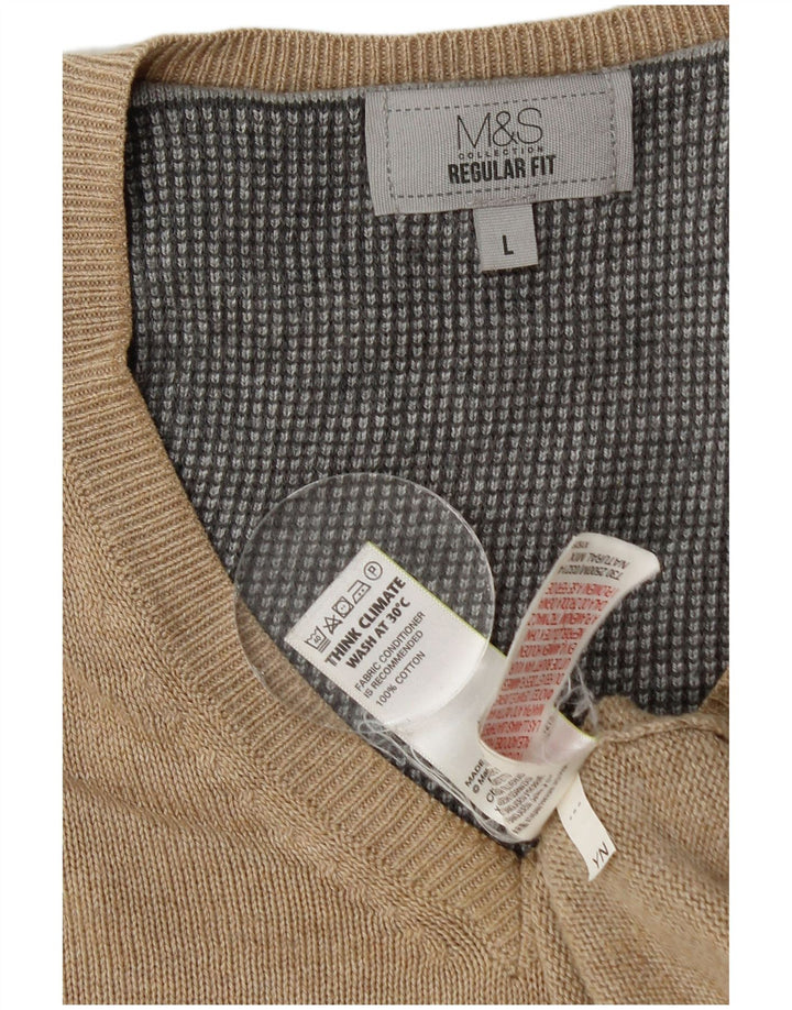 Marks & Spencer Pull coupe classique à col en V pour homme, grand coton beige