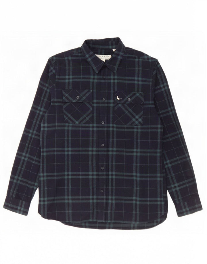 Jack Wills Chemise en flanelle coupe classique pour homme, petit carreaux en coton bleu marine