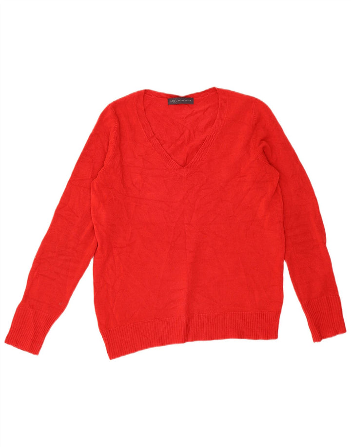 Marks & Spencer Pull col en V pour femme UK 10 Petit Acrylique Rouge