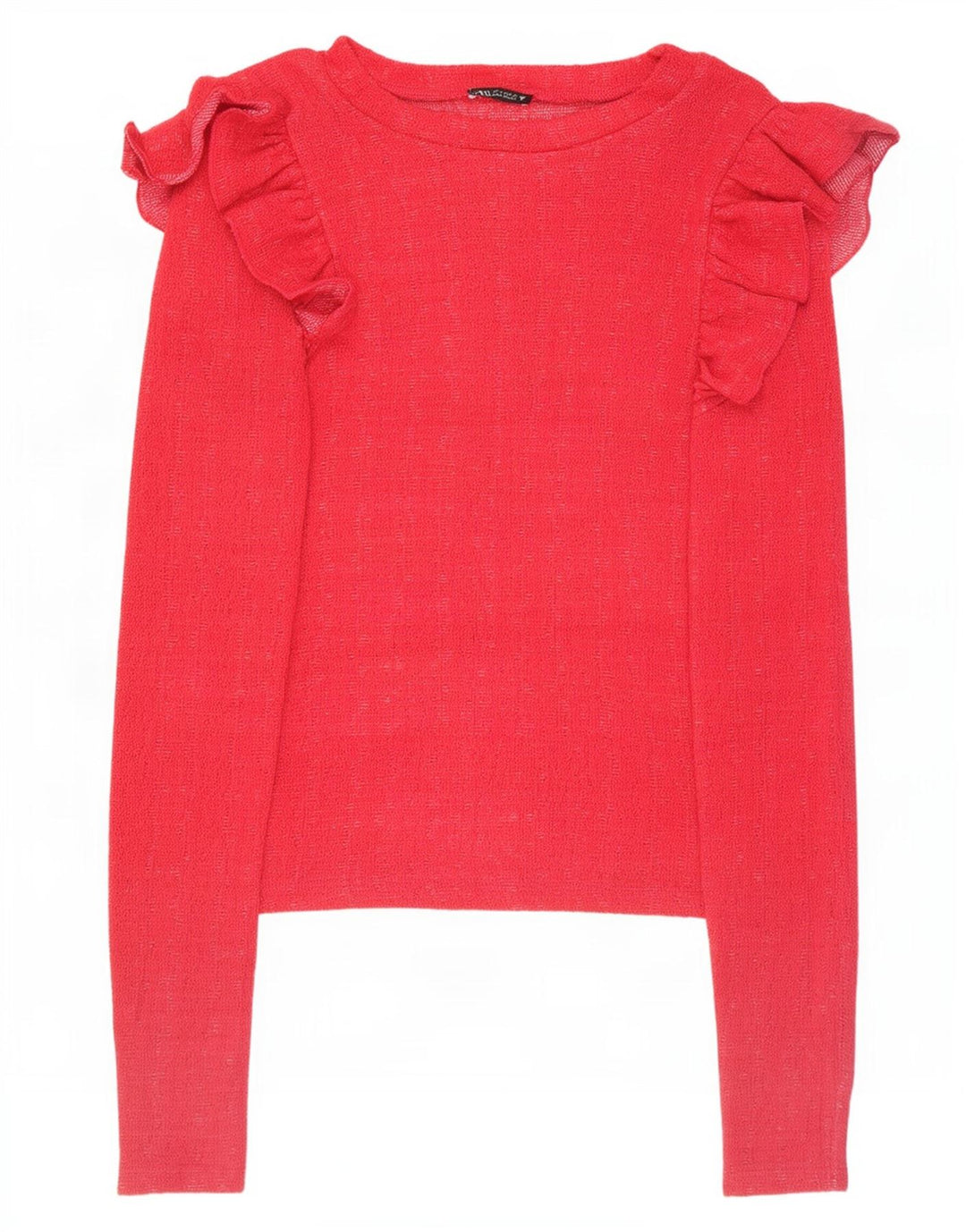 Zara Femme Crop Top Manches Longues UK 10 Petit Rose Polyester