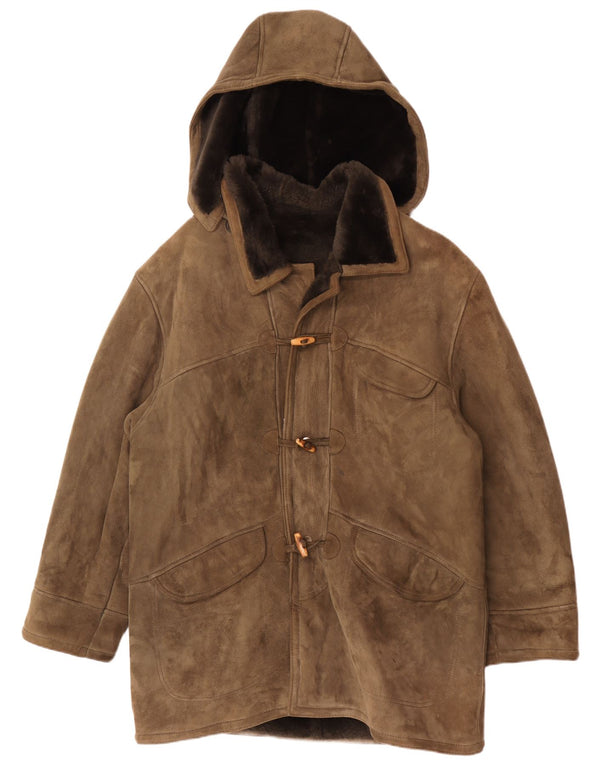 manteau en peau de mouton à capuche vintage pour hommes IT 54 2XL Kaki