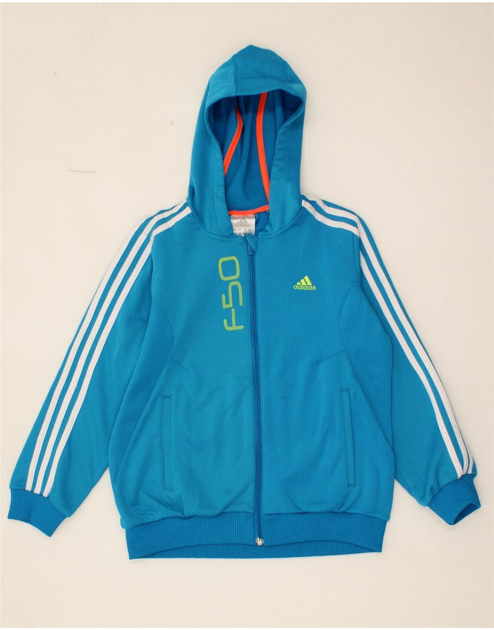 ADIDAS Boys Graphic Zip Hoodie Sweater 11-12 Years Blue Polyester Vintage Adidas and Second-Hand Adidas from Messina Hembry 