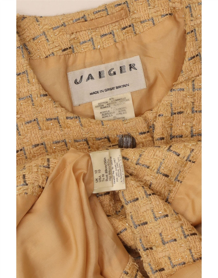 Jaeger Veste blazer à 5 boutons pour femme UK 12 en coton géométrique jaune moyen