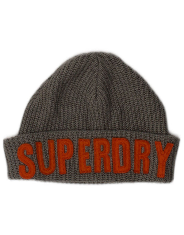 Superdry Bonnet en tricot graphique pour homme, taille unique, gris, logo en acrylique