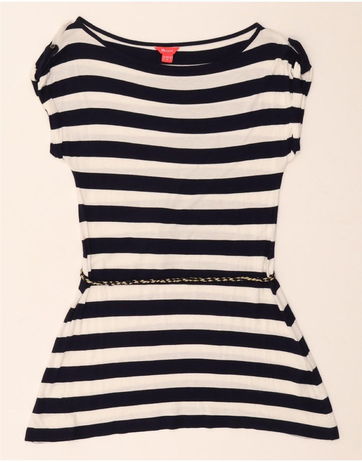 MONSOON Tunique Femme UK 12 Medium Bleu Marine Rayé Viscose