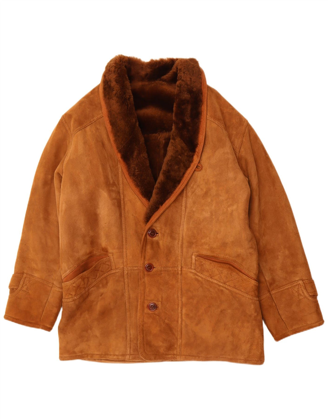 veste en peau de mouton homme vintage UK 40 Grand Brun