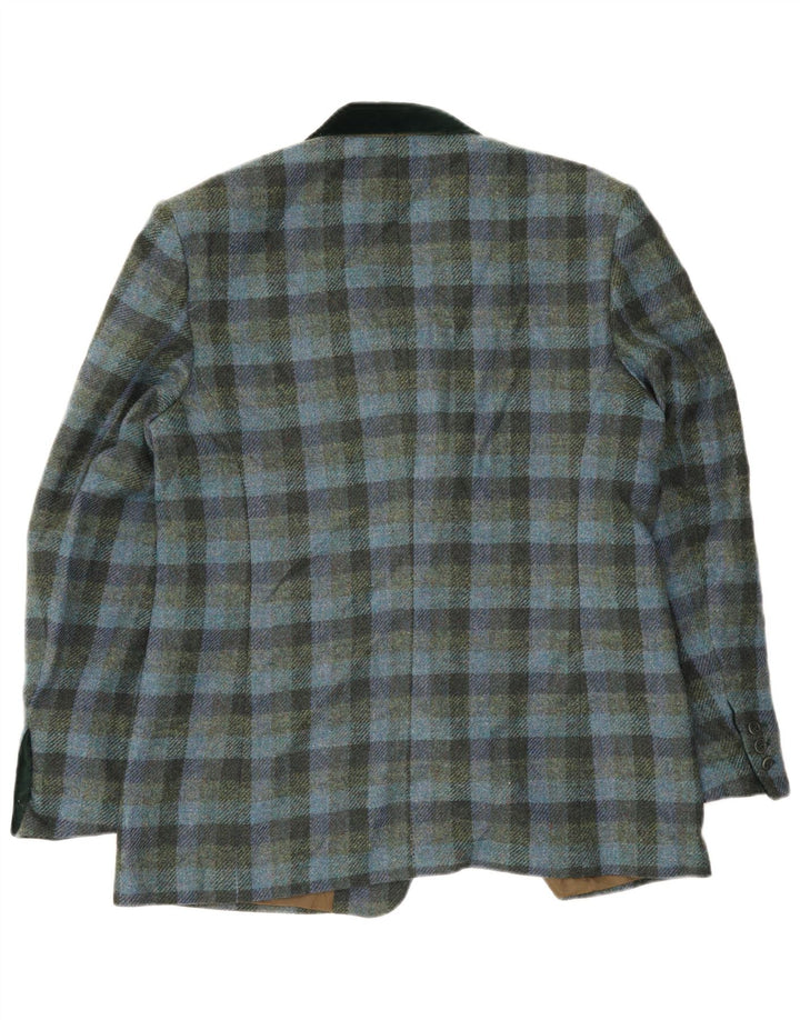vintage Femme 2 Bouton Blazer Veste EU 46 XL Bleu Gingham Viscose