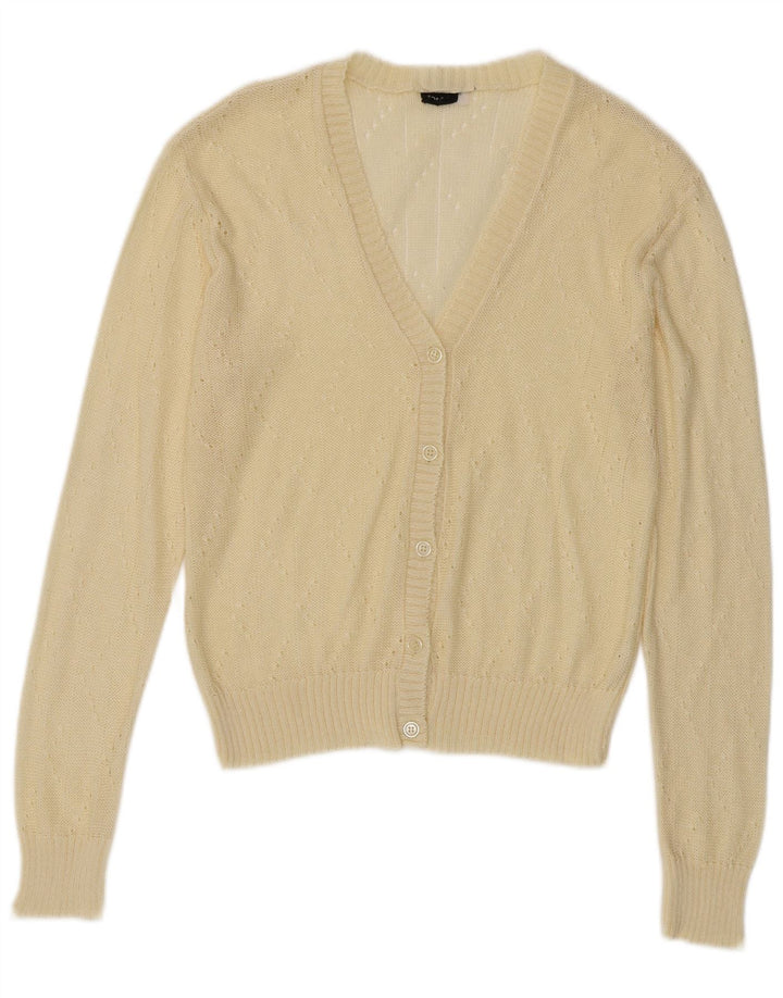 vintage Femme Cardigan Pull IT 44 Acrylique Jaune Moyen