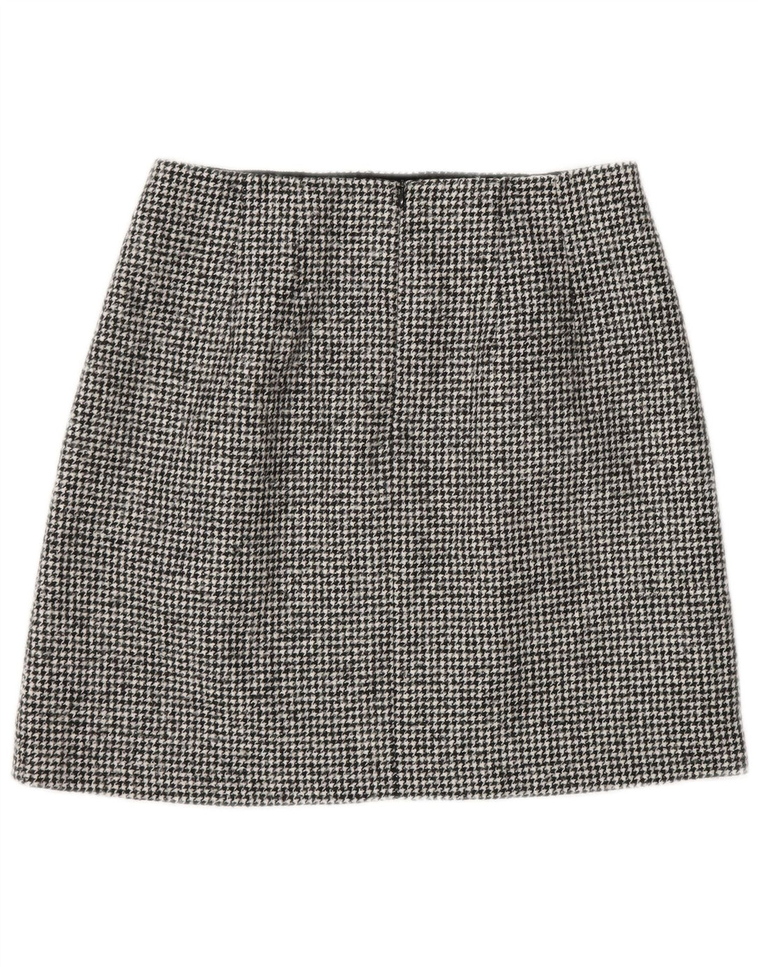 Massimo Dutti Mini-jupe femme petite W26 laine pied-de-poule noire