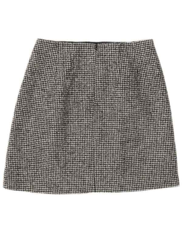 Massimo Dutti Mini-jupe femme petite W26 laine pied-de-poule noire
