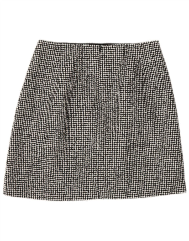 Massimo Dutti Mini-jupe femme petite W26 laine pied-de-poule noire