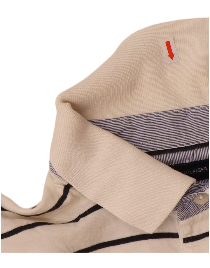 TOMMY HILFIGER Polo Homme Large Blanc Cassé Rayé Coton