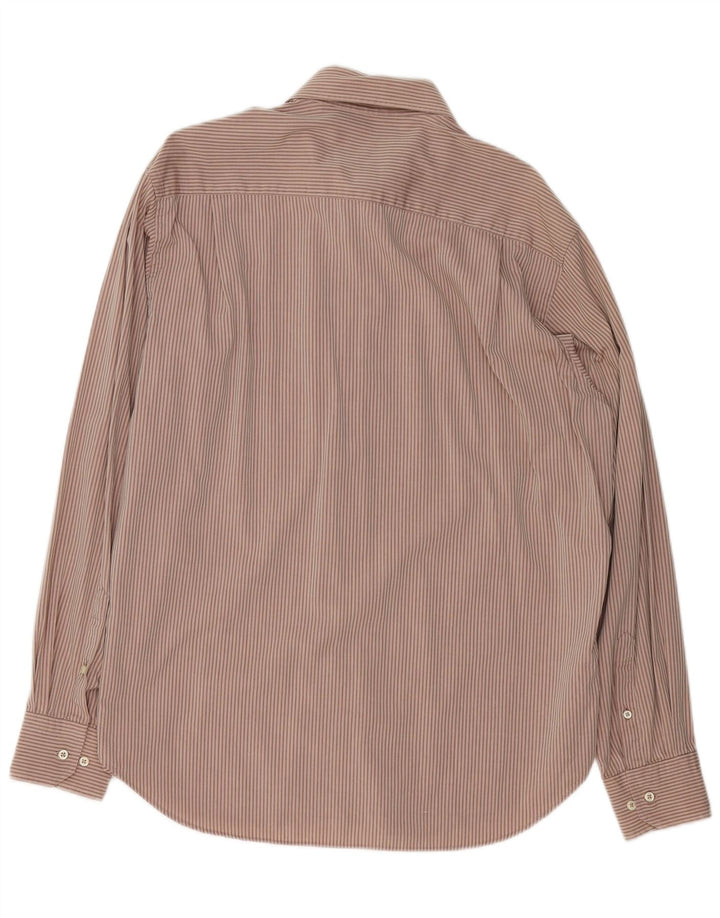 TRUSSARDI Chemise Homme Taille 42 16 1/2 Grand Coton Rayé Marron