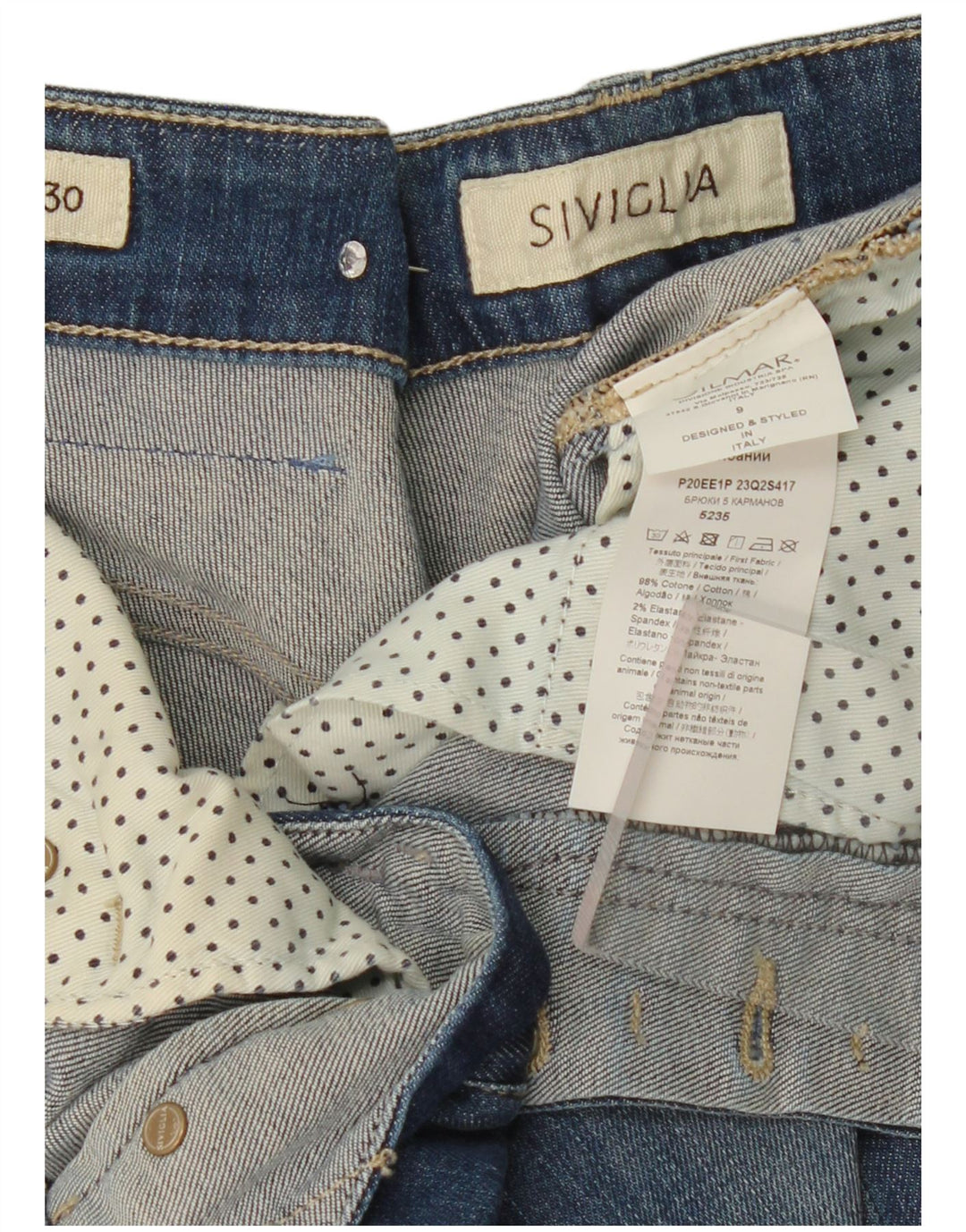 SIVIGLIA Jean Court Femme W30 L26 Bleu Coton