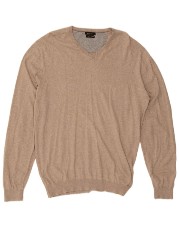 Massimo Dutti Pull col V pour homme en coton beige Large