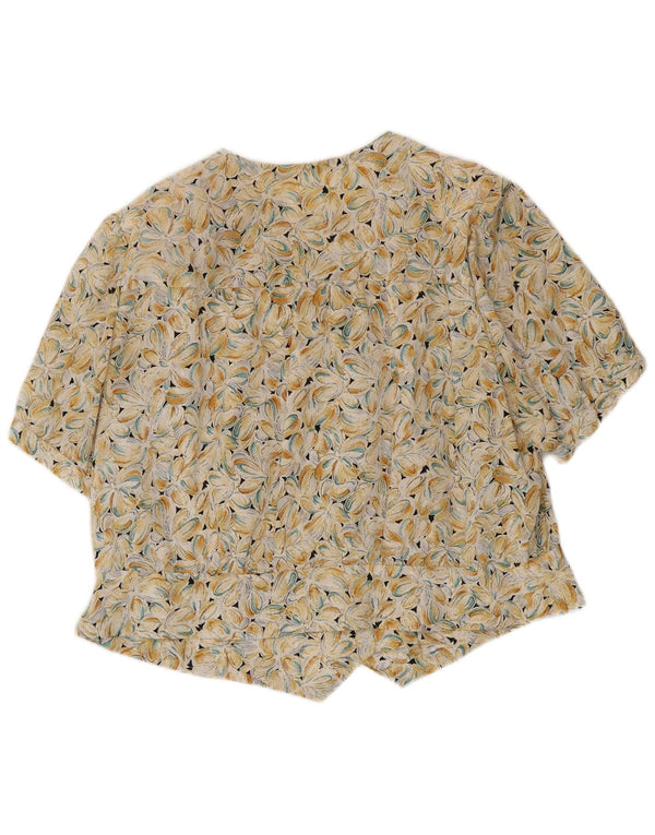 vintage Femme Chemise À Manches Courtes Blouse UK 14 Grand Beige Floral