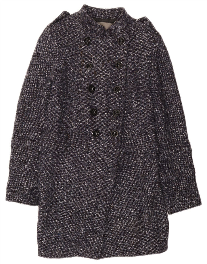 Zara Manteau croisé pour femme UK 10 Petit acétate moucheté bleu marine