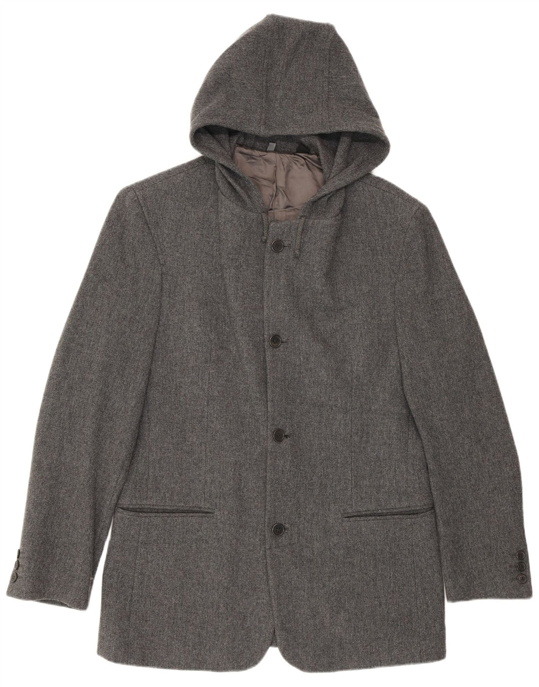 Zara Veste Blazer à Capuche à 4 Boutons pour Homme UK 38 Laine Gris Moyen