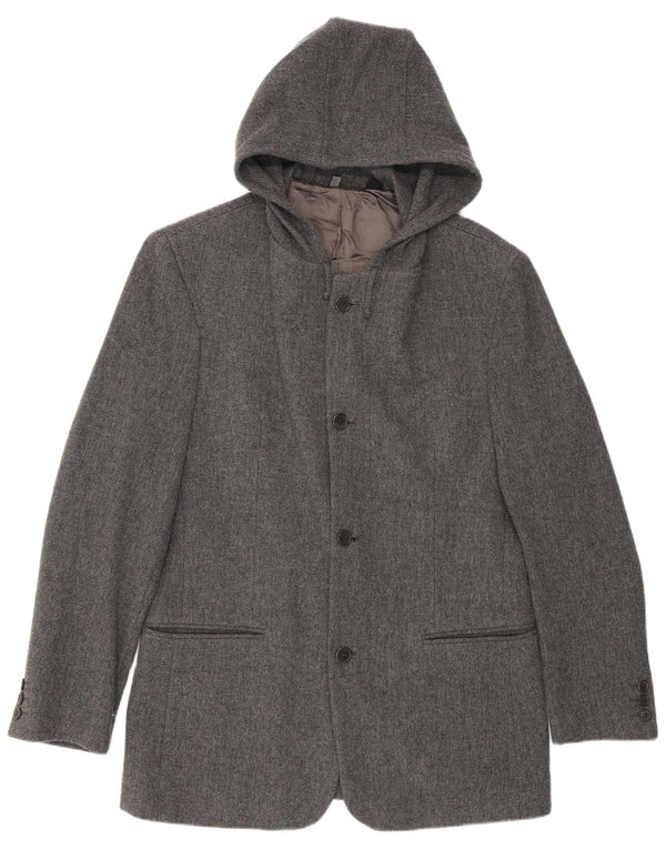 Zara Veste Blazer à Capuche à 4 Boutons pour Homme UK 38 Laine Gris Moyen