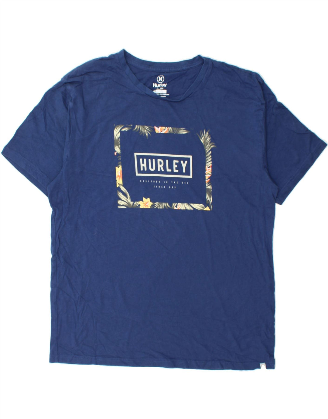 HURLEY Mens Graphic T-Shirt Top Large Blue Cotton Vintage Hurley and Second-Hand Hurley from Messina Hembry 