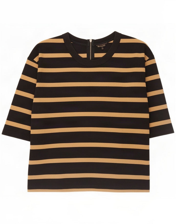 Massimo Dutti Haut Femme Manches 3/4 UK 14 Moyen Noir Rayé