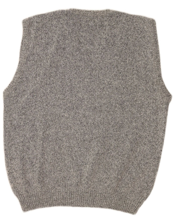vintage Mens Vest Tank Top EU 50 Moyen Gris Géométrique Polyacrylique