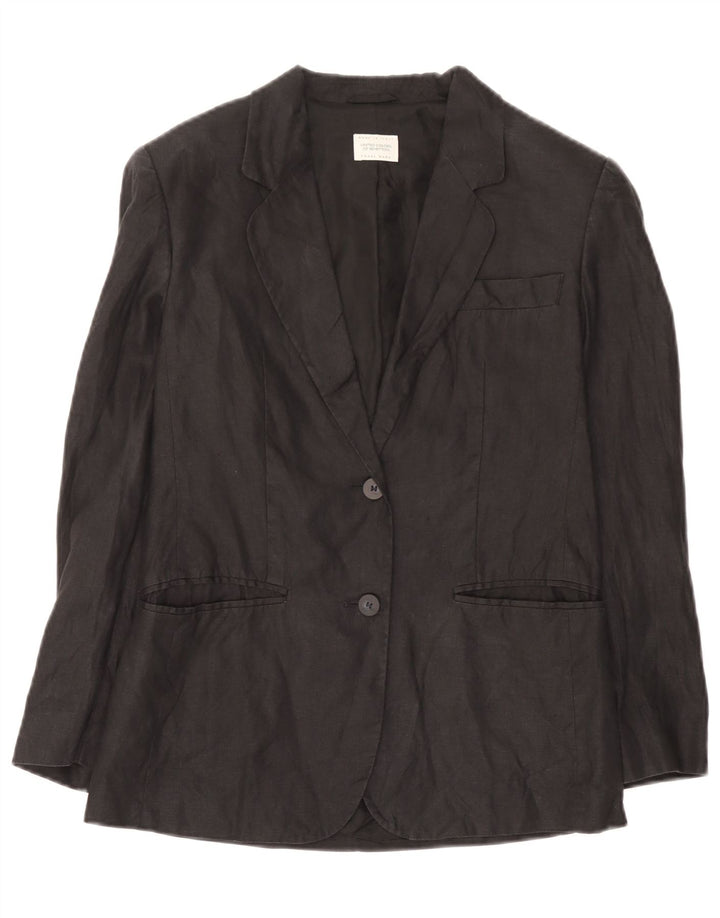 Benetton Veste Blazer 2 Boutons Femme IT 40 Petit Lin Noir
