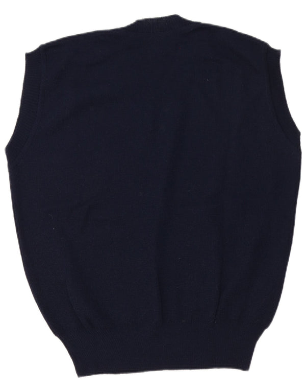 vintage Mens Vest Tank Top EU 50 Moyen Bleu Marine Polyacrylique
