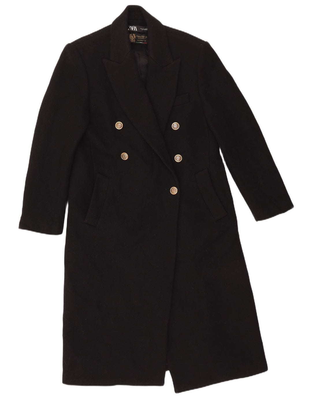 ZARA Womens Manteco Double Breasted Coat UK 14 Moyen Noir Laine