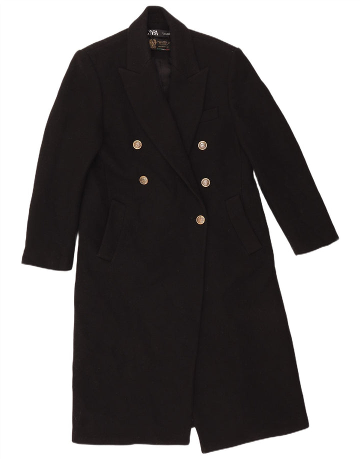 ZARA Womens Manteco Double Breasted Coat UK 14 Moyen Noir Laine