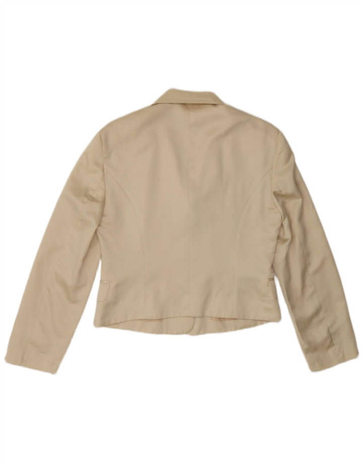 Benetton Veste blazer courte à 3 boutons pour femme IT 44 Beige moyen Polyester