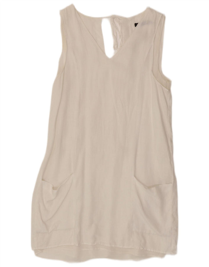 Zara Robe droite sans manches pour femme UK 10 Petit lin blanc