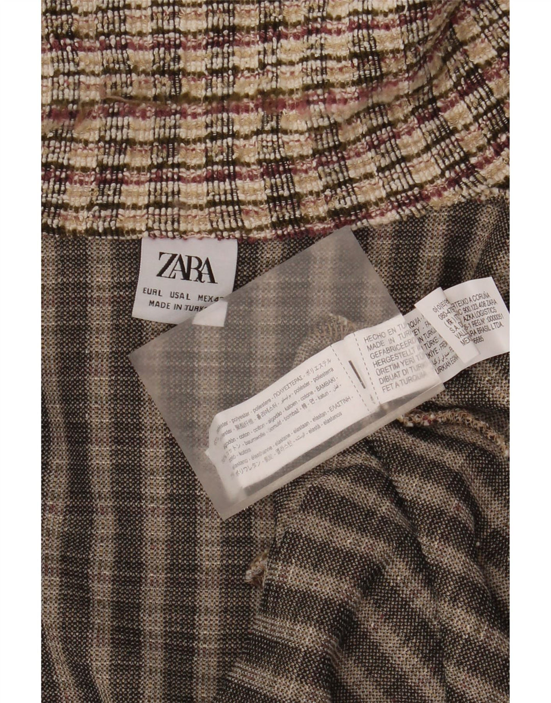 Zara Cardigan Homme Pull Large Beige Plaid Polyester
