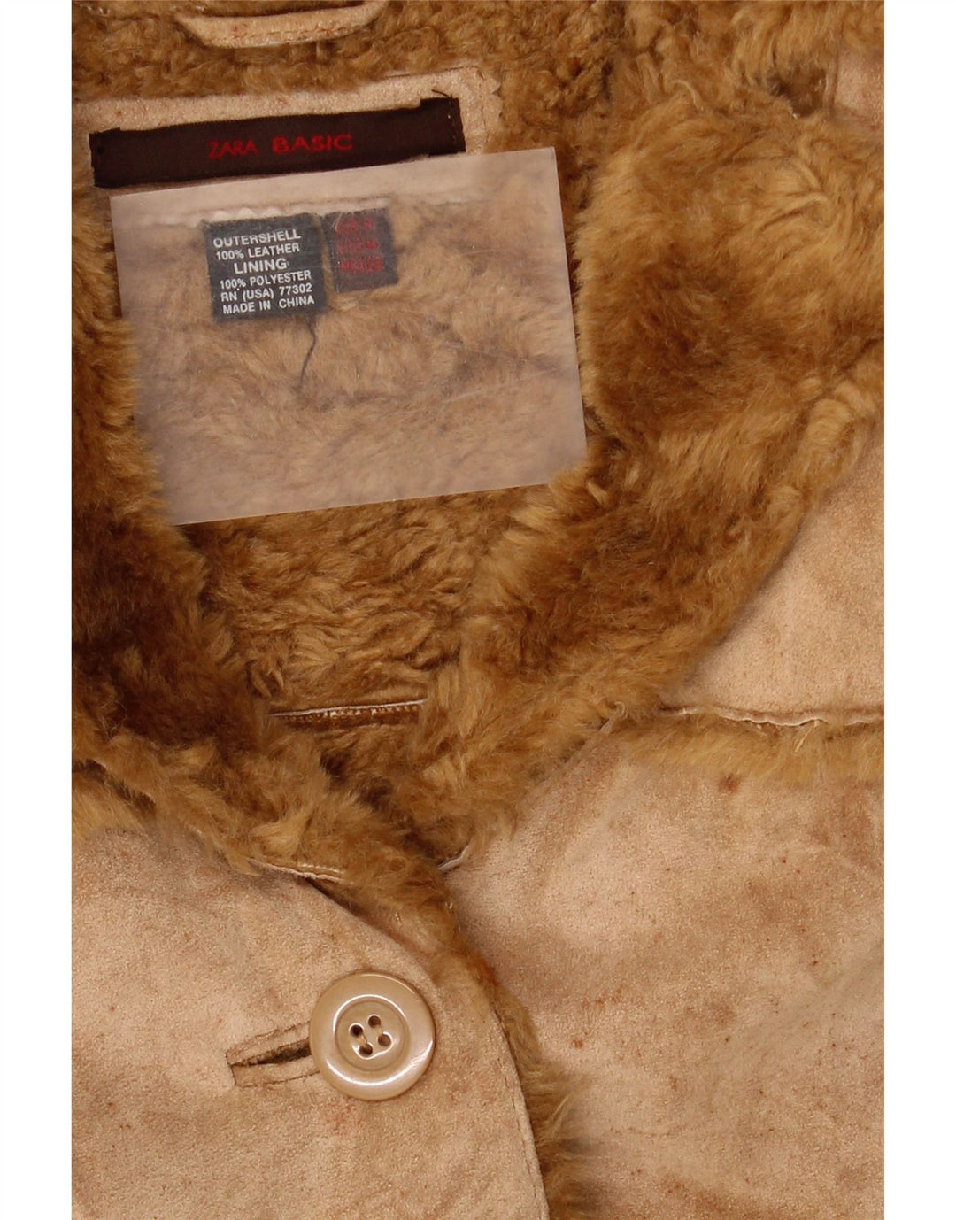 Zara Veste en peau de mouton pour femme UK 14 Cuir beige moyen