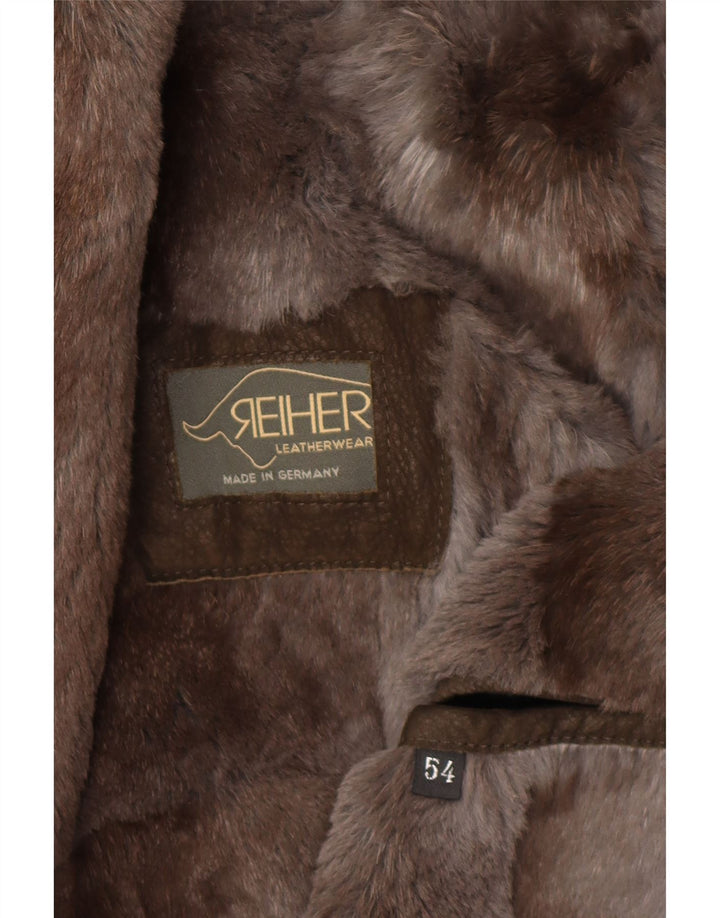 REIHER Gilet en cuir avec doublure en peau de mouton pour homme EU 54 2XL Gris Patchwork Cuir