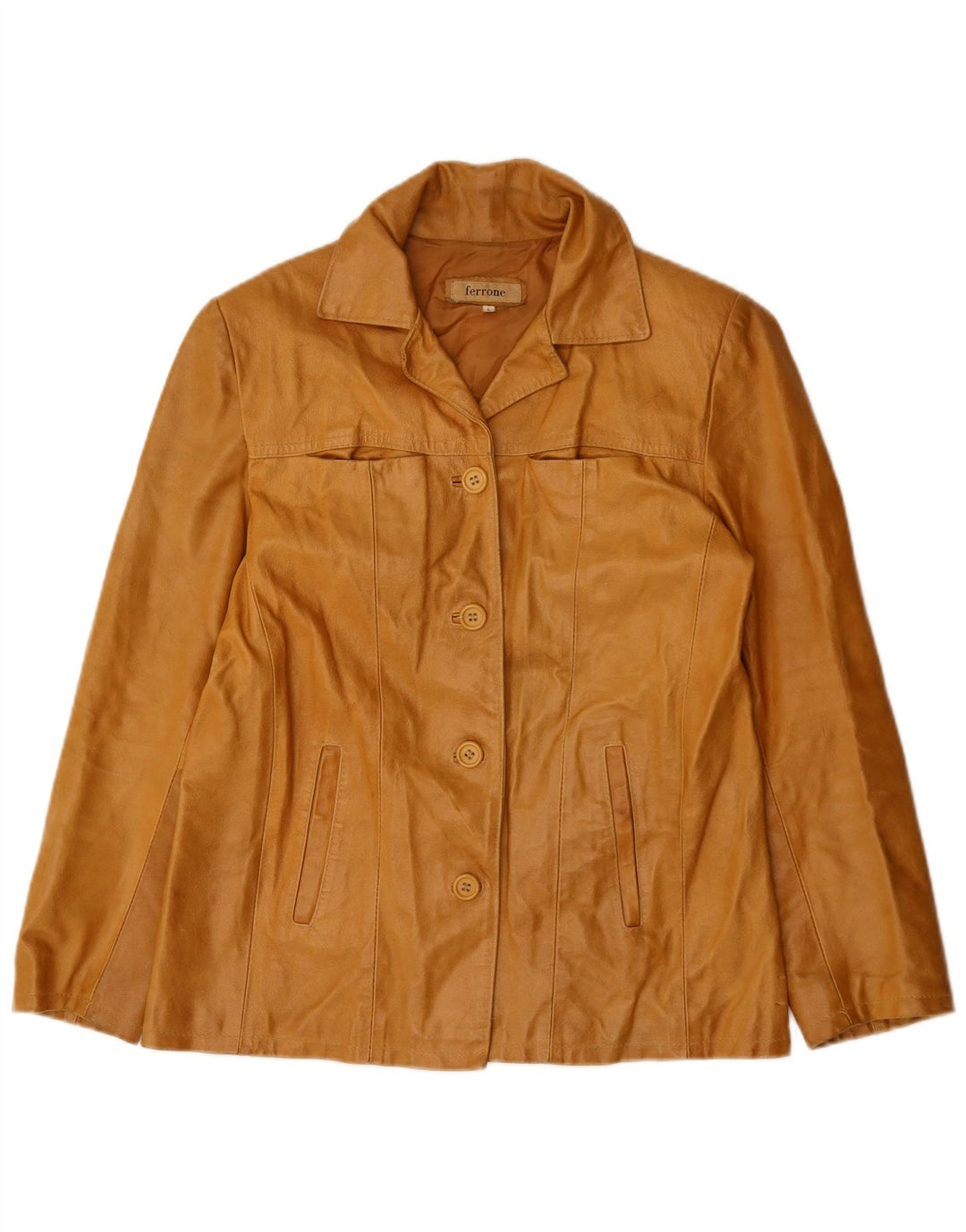 FERRONE Veste en cuir femme UK 16 Grand cuir marron