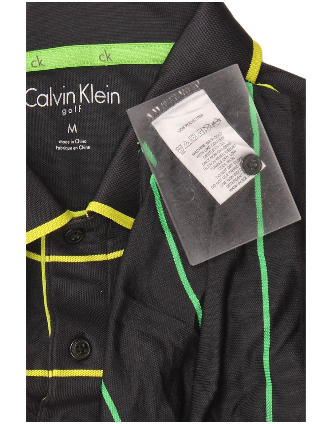 Calvin Klein Polo de golf pour homme en polyester rayé noir moyen