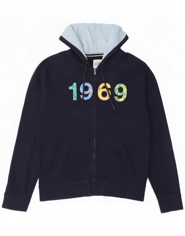 Gap Pull à capuche zippé graphique pour hommes, grand coton bleu marine