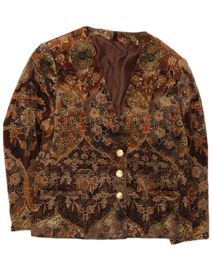 Marina Rinaldi Veste Blazer 3 Boutons Femme Taille 21 Marron Moyen Floral
