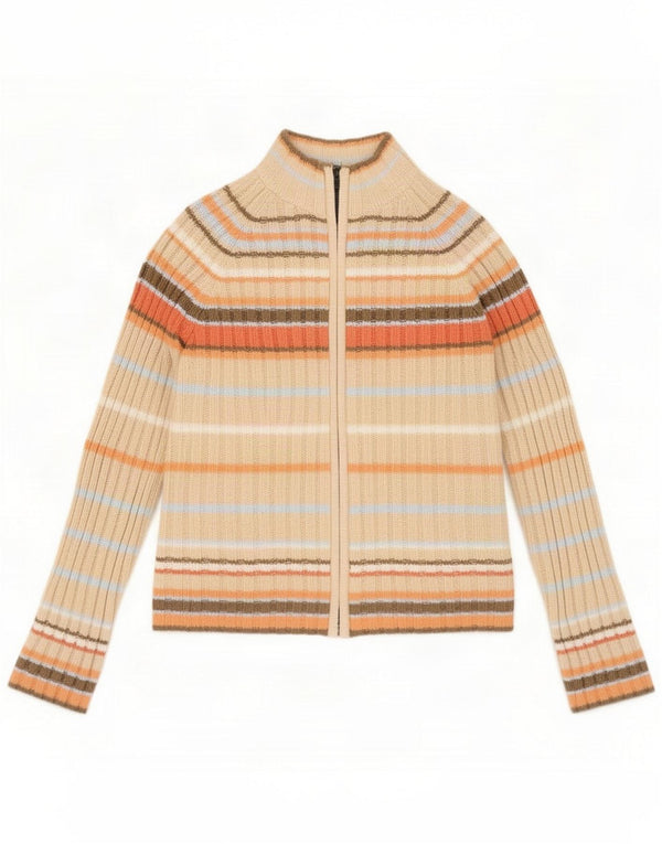 Marks & Spencer Pull cardigan zippé pour femme UK 14 Beige moyen rayé