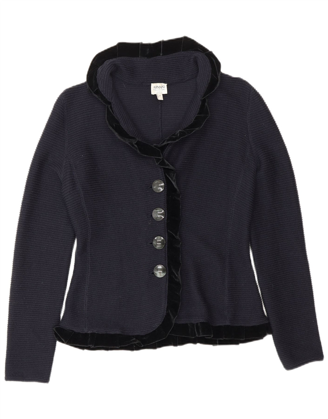ARMANI Femme Cardigan à volants sur le devant IT 42 Bleu marine moyen