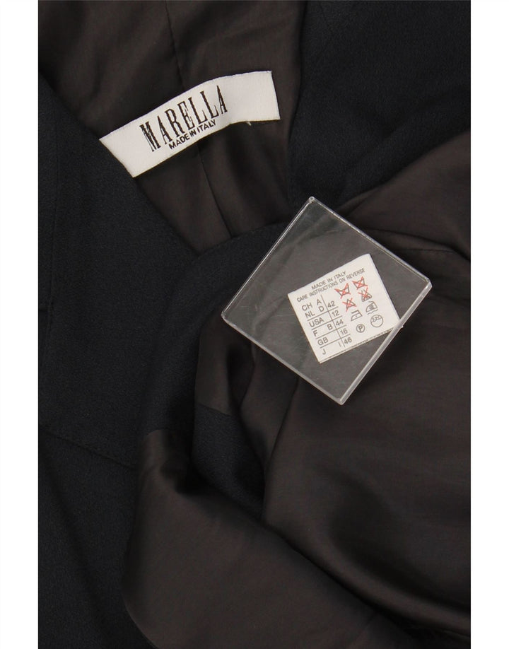 MARELLA Veste blazer 4 boutons pour femme UK 16 Large Bleu marine Viscose